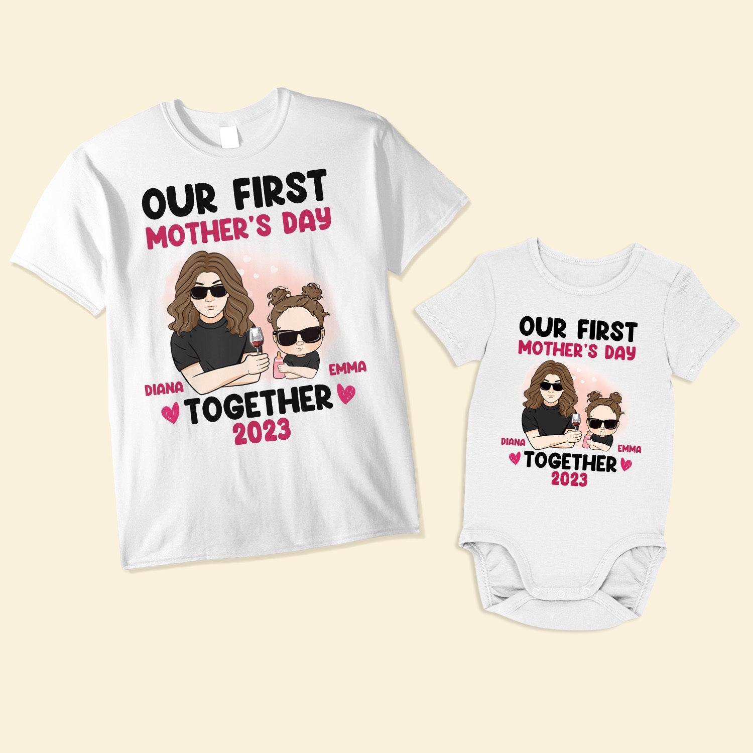 Our-First-Mother_S-Day-Together-1St-Mom-Personalized-Shirt.jpg Our First Mother's Day Together 1st Mom - Personalized Matching Family Shirts - Image 1