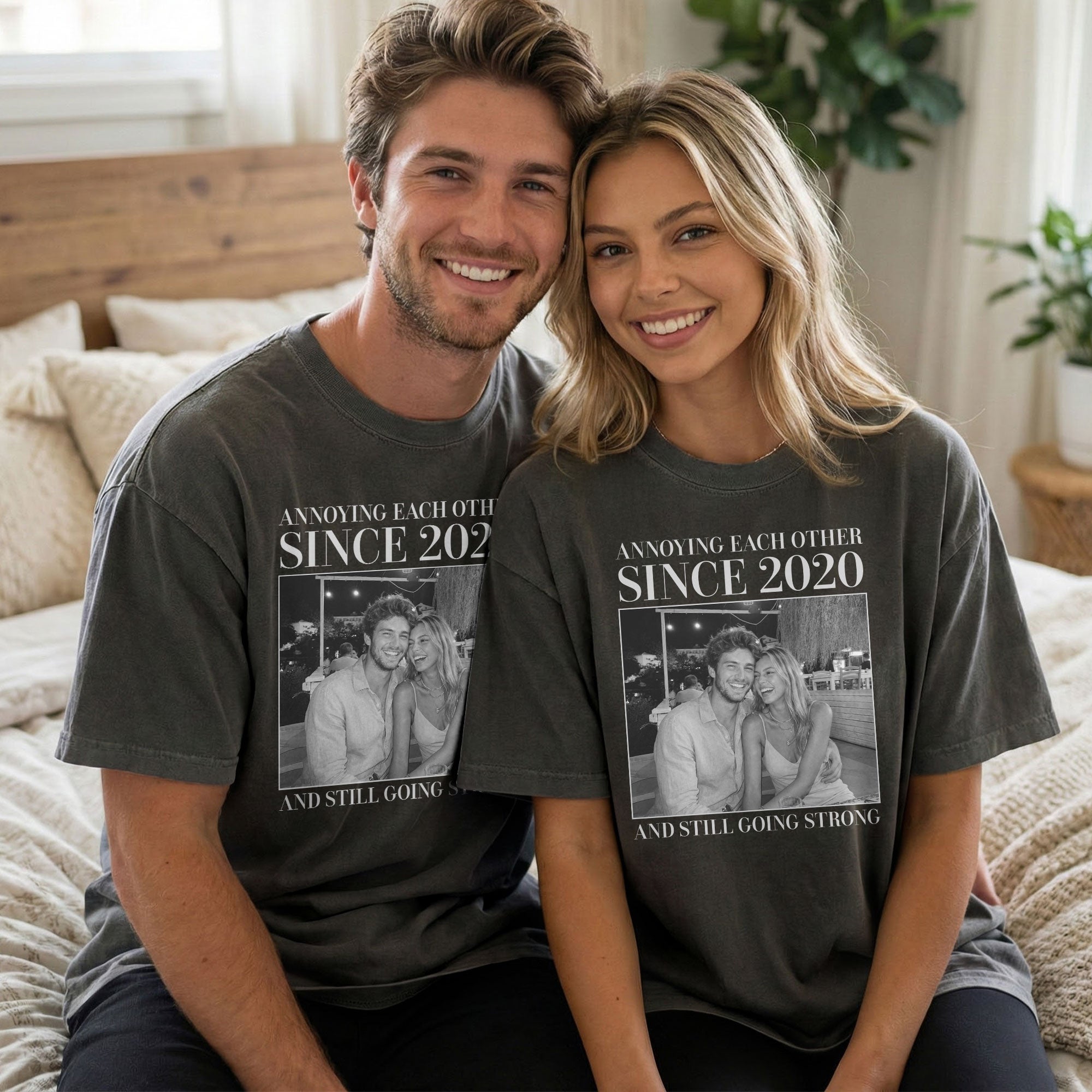 Annoying-Each-Other-._1_605018c4-d9c2-4a5f-a1bb-25a9e05e9080.jpg Annoying Each Other ... And Still Going Strong - Vintage Version - Personalized Photo Couple Matching Comfort Tee - Image 1