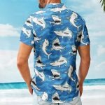 Customize Big Funny Photo With Sharks Pattern - Custom Photo Hawaiian Shirts - Image 4