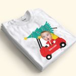 Red Car Christmas Toddler Baby Custom Face - Personalized Photo Baby Onesie - Image 3